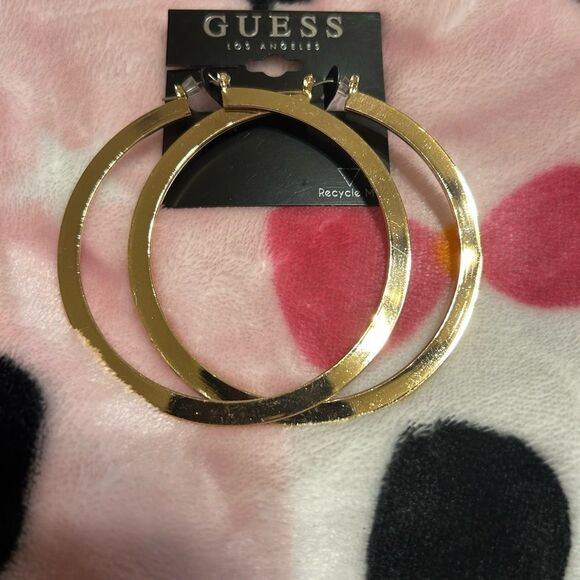 NWT GUESS Shiny Gold Hoop Earrings - Picture 1 of 12